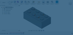 Vis arrangementet «Digitalt kurs i 3D-modellering»; bildebeskrivelse: Et skjermbilde av en 3D-modellert legokloss i 3D-modelleringsprogrammet Fusion 360